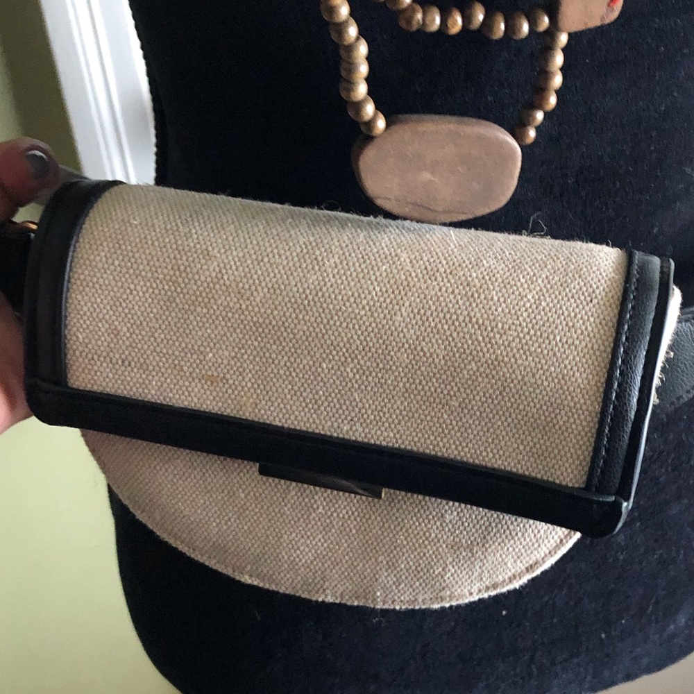 Women’s H&M Shoulder/Belt Mini Bag Purse Canvas Leather Cream Black NWOT